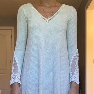 Cream Lace Mini Sweater Dress
